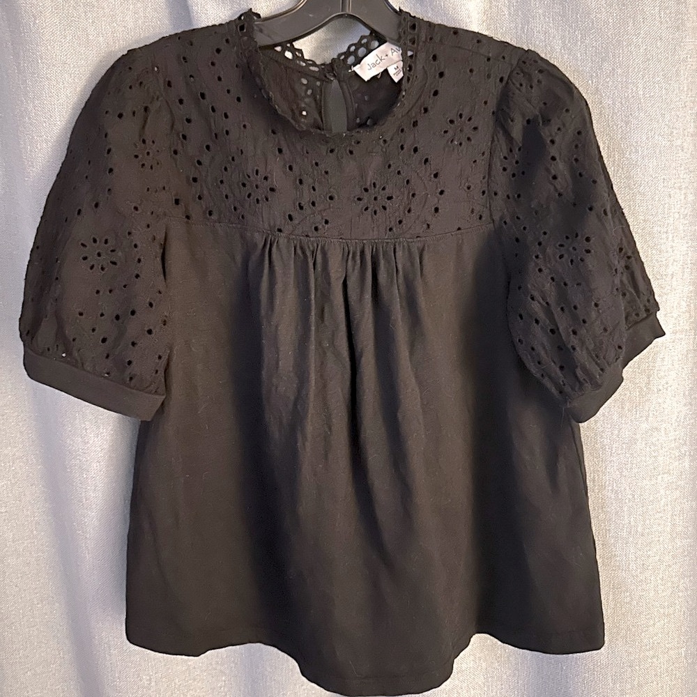 Jack & Avery Short Sleeve Knit Eyelet Top Black